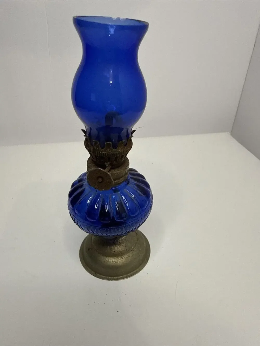 Vintage Miniature Blue Oil Lamp - Original Owners